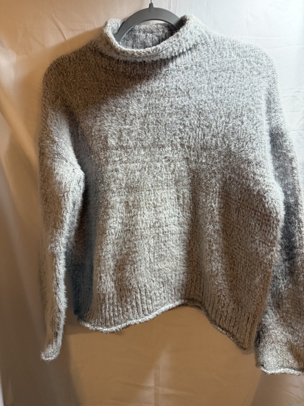 Rachel Zoe Women's Sweater Grey Size L Fuzzy Knit Mock Neck Pullover Cozy
